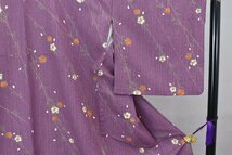 【桜庭呉服店】小紋 着物 紫色 花 葉 おしゃれ 可愛い 身丈161cm 裄丈68cm　★ kb-3418_画像4