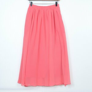 【美品】ドレスキップ ワールド★ロングスカート ギャザー サイズM ウエスト総ゴム♪シャリ感 シアー感あり コーラルピンク系 b7244