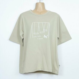 【美品！】gree*n[nout] グリーンノート★可愛い猫柄♪半袖 カットソー Tシャツ 春夏 薄緑系 大きいサイズ13 z1647