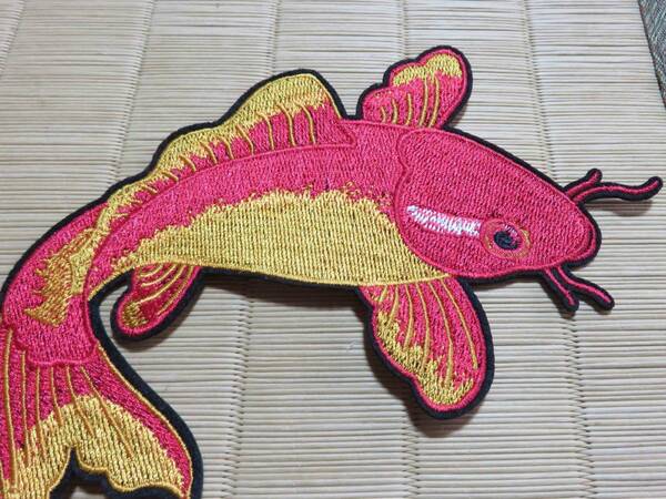 LR　赤橙右遊泳■◆新品 CARP　カープ　鯉　刺繍ワッペン◇アート　ファッション　ミリタリー　サバゲー　バイク　車■洋服・衣類・衣服DIY