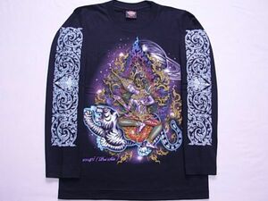 長袖 Tシャツ両面プリント ロンティー タイ 仏教美術 Thai fine arts created by Rock Eagle ロック・イーグル 綿cotton/FL HD：Size S