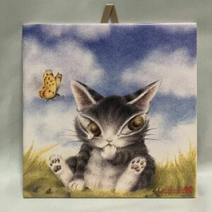 wa...-..dayan thing tile [.,.........] tree no flower art gallery Wachifield DAYAN cat thing thing art tile 15cm