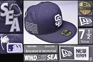 MLB × WIND AND SEA ★ San Diego Padres ★ サンディエゴ・パドレス ★ ベースボールキャップ ★ NEW ERA ★ 7 1/2 ★ ネイビー ★中古品