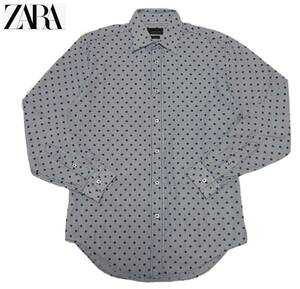 【1000円〜】★ZARA ザラ ドット総柄 ストライプ 長袖シャツ ブルー メンズ S