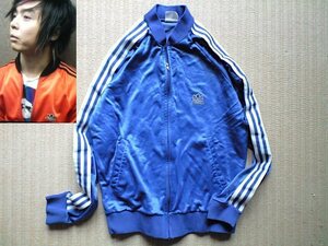 即決 希少 ワッペンロゴ! 80s USA製 ヴィンテージ adidas ATP タイプ ジャージ Mサイズ あおx白 堂本剛着