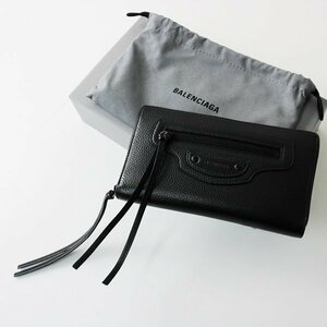 美品 2022年購入 BALENCIAGA バレンシアガ NEO CLASSIC CONTINENTAL ラウンドジップレザーウォレット/ブラック【2400013239219】