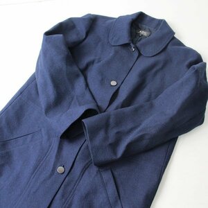 美品 2022 A.P.C. アーペーセー MANTEAU MADY ステンカラーコート 34/ネイビー 紺 アウター 丸襟 コットン【240013266611】