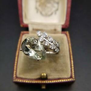 PTIINDIA leaf leaf Stone open 925 Vintage silver ring a-ru deco ring Showa Retro accessory jewelry import AMC④4