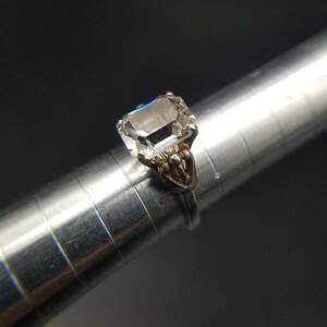 Sarah Coventry emerald cut clear Stone sterling silver American Vintage ring silver ring retro accessory YMS③6