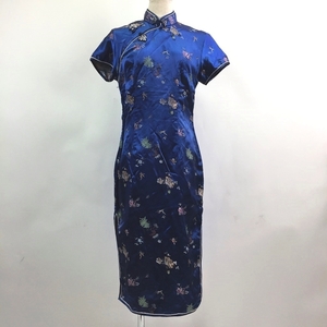 * stylish excellent article * China dress short sleeves mi leak height rayon 100% total pattern floral print blue blue 36 lady's A24 c3631