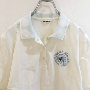 お洒落な逸品◆Black＆White/ブラック&ホワイト 半袖 ポロシャツ ゴルフ 刺繍 ホワイト 白 メンズ M ON 1850