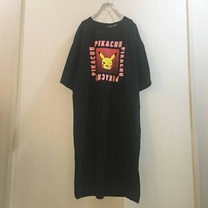 ◆お洒落な逸品◆ピカチュウ 半袖 Tシャツ ワンピース ブラック 黒 シャツワンピ ポケモン S ON1949