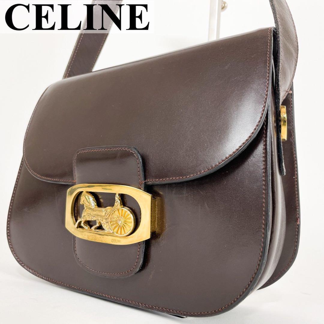 希少 80s OLD CELINE 馬車金具 車輪 ショルダーバッグ ブラック-