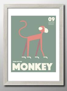 12953■送料無料!!アートポスター　絵画　A3サイズ　『モンキー　猿　Chinese Zodiac Monkey』イラスト　デザイン　北欧　マット紙
