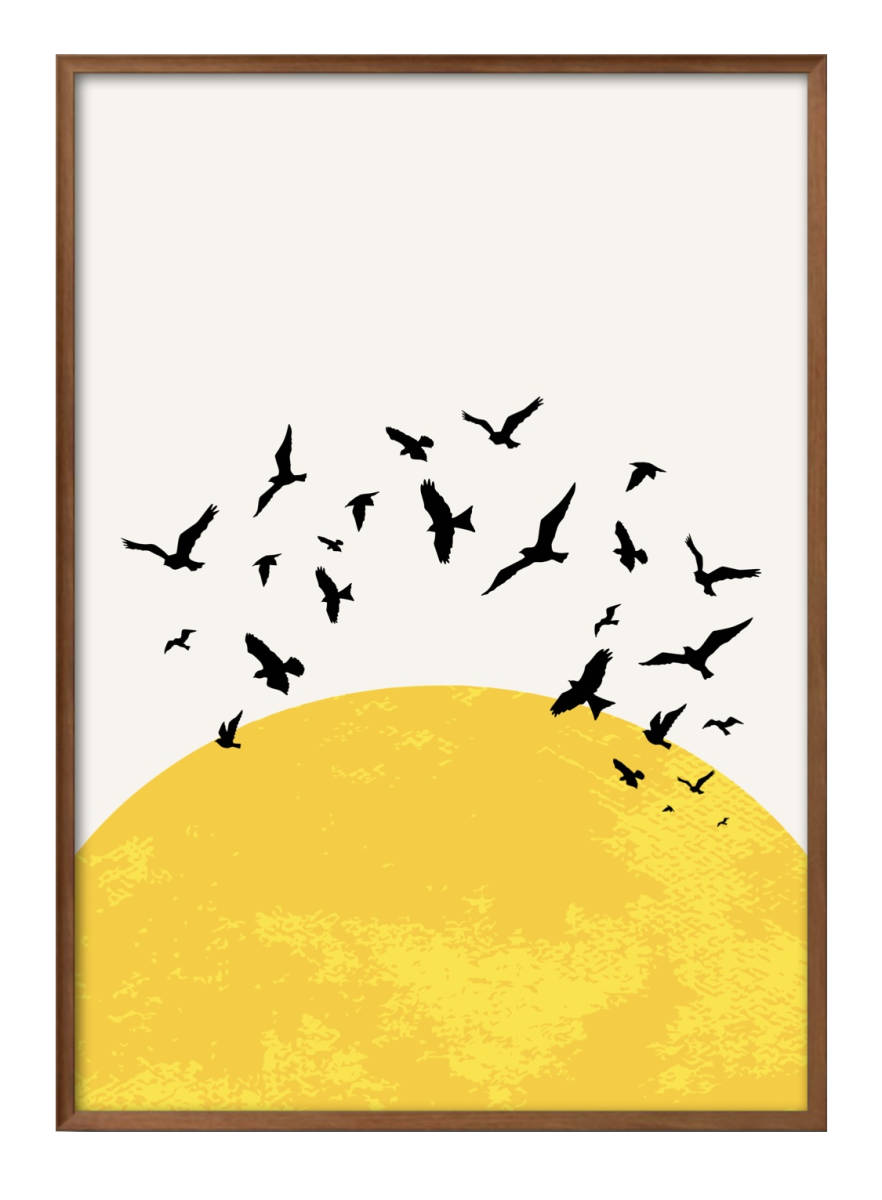 10697 ■ livraison gratuite!! Art affiche peinture A3 taille nordique lune lune oiseau Illustration Design scandinave mat papier, résidence, intérieur, autres