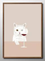 12993■送料無料!!アートポスター　絵画　A3サイズ　『ワインと猫　ネコ』イラスト　デザイン　北欧　マット紙_画像1