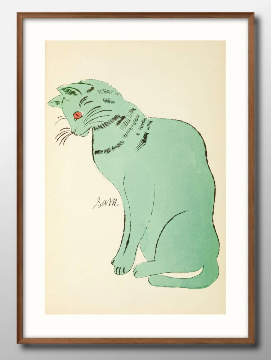 12470■Free shipping!! Art poster painting A3 size Cat Cat Green illustration design Nordic matte paper, Housing, interior, others