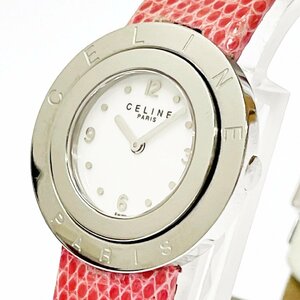 【1円スタート】CELINE セリーヌ C10-107 SS×革ベルト ホワイト文字盤 クオーツ レディース腕時計 158064