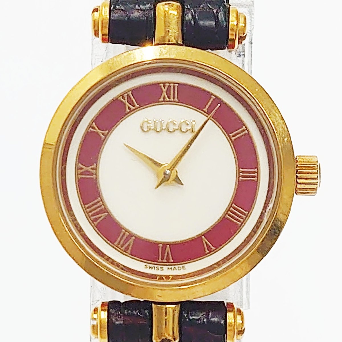 GUCCI 時計 ゴールド 黒ベルト 赤ベルト-