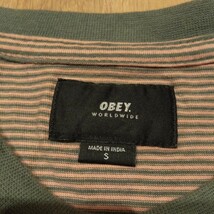 USA古着卸 Sサイズ OBEY オベイ ボーダー 胸ポケット リンガー Tシャツ_画像4