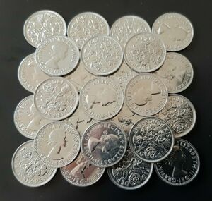 幸せのシックスペンス イギリス 25枚セットラッキー6ペンス 本物古銭英国コイン美品です19.5mm 2.8gram