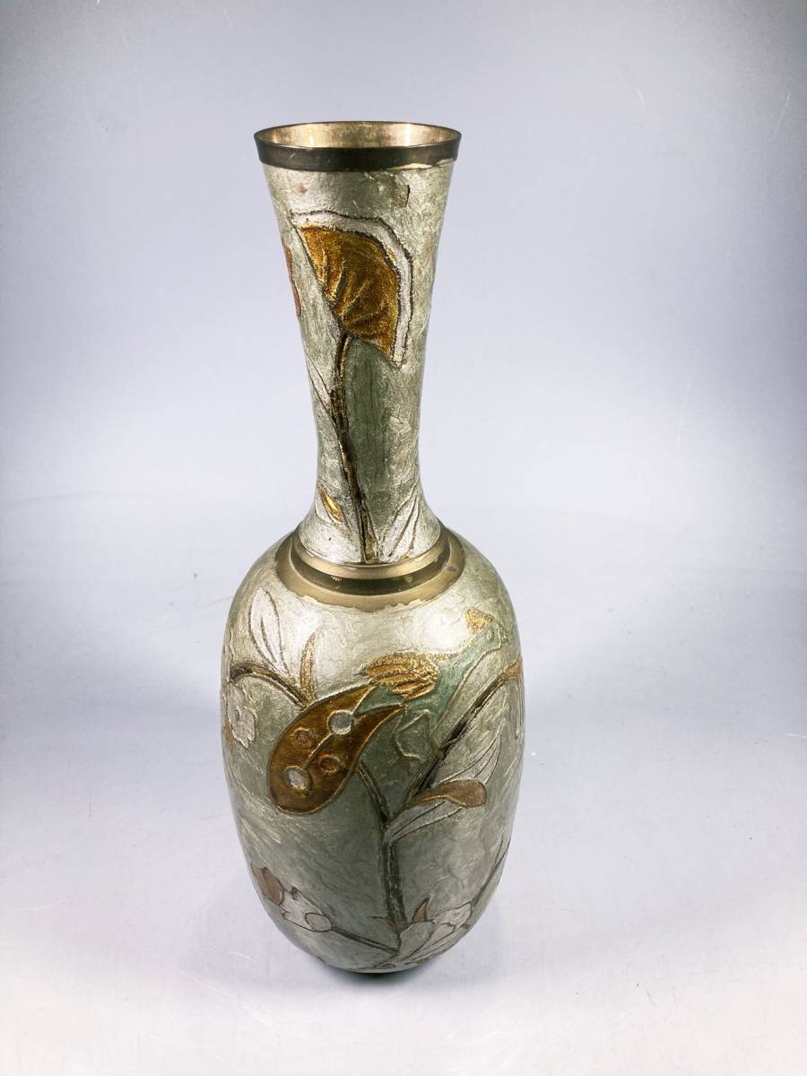 中古 送料込 真鍮製? 花入れ 花瓶 笑春/昭和十四年 松本少佐 人気