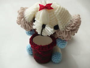 Art hand Auction 3 Hand-knitted Shih Tzu/Shih Tzu/Cute dog/Hand-knitted/Handmade/Container/Stick sugar container/Cream container/In the room, toy, game, stuffed toy, Amigurumi