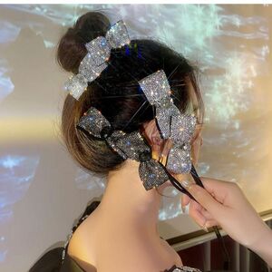 ヘアアクセサリー ワイヤーヘアアクセサリー ヘアクリップ 髪飾り ヘアピン 韓国風リボン水ドリル 黒と白の二種類