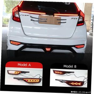 2PCSリアフォグランプForHondaFit Jazz 2018 2019 12VカーLEDリアバンパーライトブレーキライトフローウインカーリフレクターランプ 2PCS