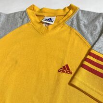 【美品】90s ビンテージ adidasアディダス 半袖ラグラン Tシャツシャツ Vネク Lサイズ イエローグレー 万国旗タグ 日本製 匿名配送_画像8