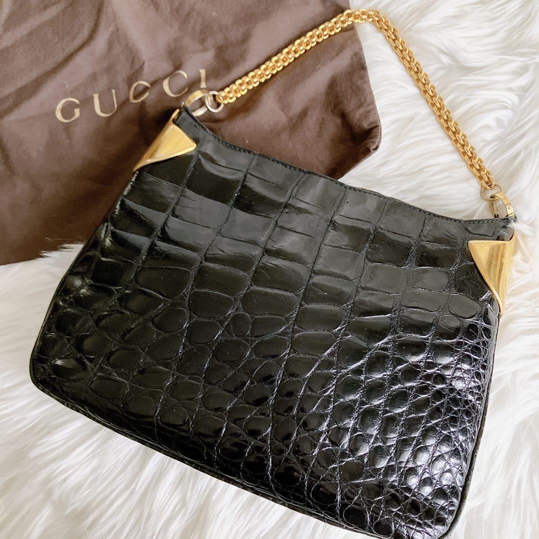 カデナ】 GUCCI グッチ ハンドバッグ トートバッグ レザーxクロコ型