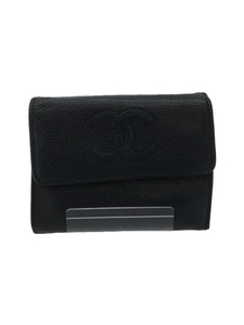 CHANEL◆3つ折り財布/レザー/BLK/レディース