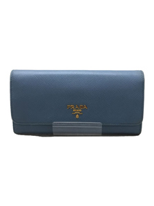 PRADA◆PRADA/長財布/レザー/ブルー/無地/レディース/カードケース欠品/角スレ有