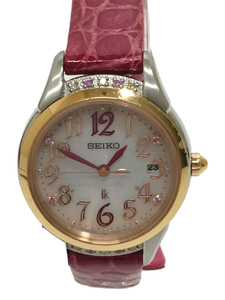 SEIKO* Seiko / solar wristwatch / analogue / leather / white / pink /SSVW140