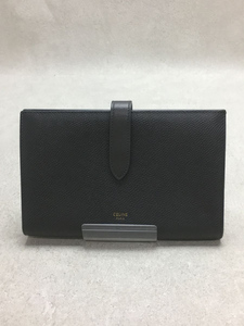 CELINE◆ラージ/2つ折り財布/レザー/GRY/無地/レディース