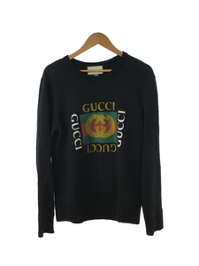 GUCCI◆ヴィンテージ加工/ロゴプリントスウェット/S/コットン/BLK/454569/