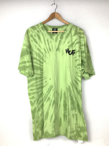 HUF◆Tシャツ/XL/コットン/グリーン/総柄/タイダイ柄/胸ロゴ/