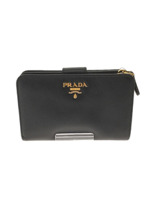 PRADA◆2つ折り財布/レザー/BLK/無地/レディース