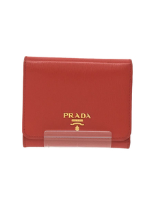 PRADA◆3つ折り財布/牛革/RED/無地/レディース