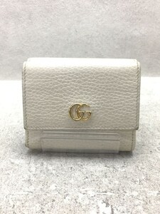 GUCCI◆グッチ/3ツ折サイフ_GGマーモント/レザー/ホワイト/無地/レディース