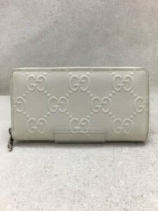 GUCCI◆GGエンボス_ラウンドジップ長財布/レザー/IVO/無地/レディース/625558