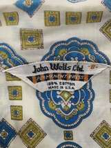 John wells Ltd./オープンカラーシャツ/長袖シャツ/8/コットン/ホワイト/総柄/USA製_画像3