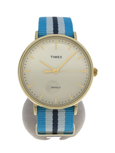 TIMEX◆WEEKENDER FAIRFIELD/クォーツ腕時計/アナログ/ナイロン/ベージュ/ブルー/ホワイト