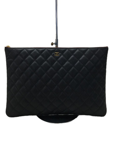 CHANEL◆クラッチバッグ_マトラッセ_ラムスキン_ココマーク_BLK/レザー/BLK