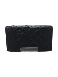 CHANEL◆長サイフ_カンボンライン_カーフスキン_ココマーク_BLK/牛革/BLK/レディース