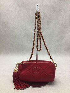 CHANEL◆ショルダーバッグ/レザー/RED/マトラッセ/シャネル//チェーン フリンジ