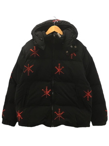 UNKNOWN◆DAGGER RHINESTONE PUFFER JACKET/ダウンジャケット/XL/ポリエステル/BLK