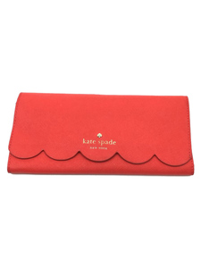 kate spade new york◆長財布/-/RED/無地/レディース