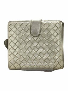 BOTTEGA VENETA◆イントレチャート/2つ折り財布/スナップボタン/レザー/GLD/使用感あり