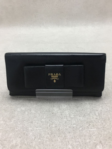 PRADA◆サフィアーノ/長財布/レザー/BLK/無地/スレ・使用感有